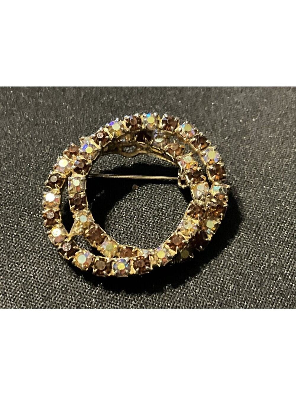 Vintage Interlocking Rhinestone A/B Circles Brooch